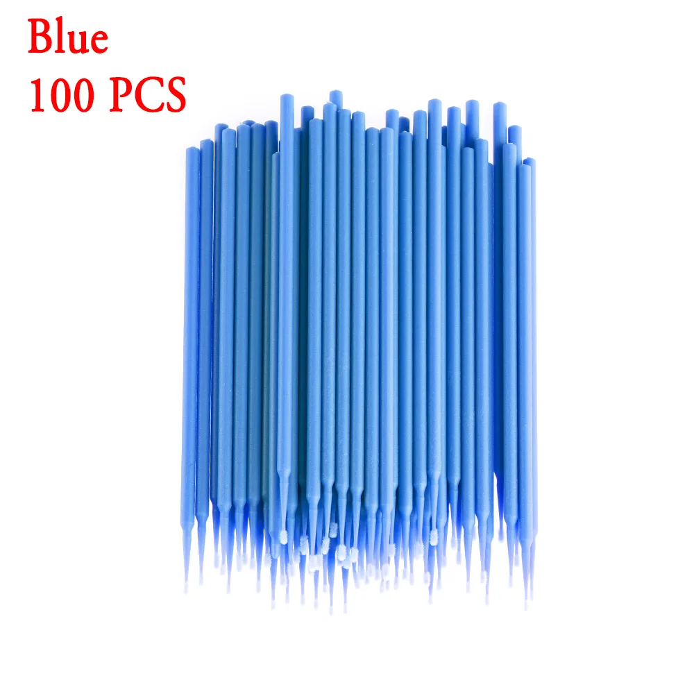 100 шт. мини-тампон одноразовая щетка аппликаторы для наращивания ресниц средство для удаления клея для макияжа набор косметических кисточек - Цвет: Синий