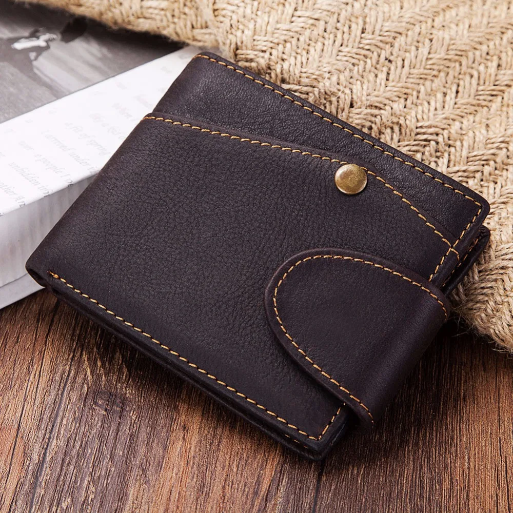 

GZCZ New Men'S Genuine Leather Wallet Vintage Bifold Male Purse Short Wallet PORTFOLIO MAN Clamp For Money Cheap Men Money Bag