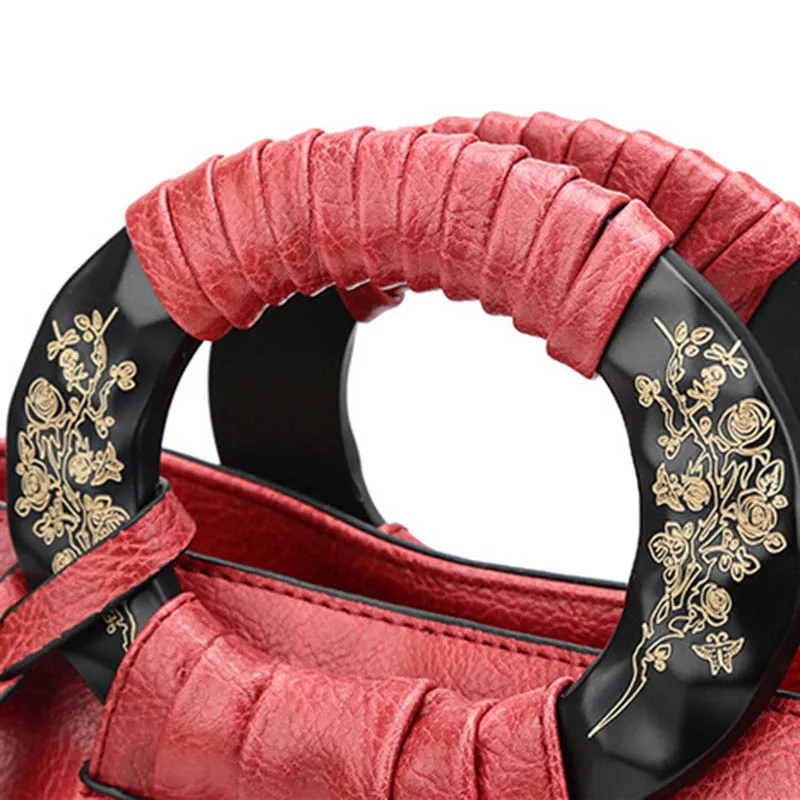 Vintage Women Printing Handbag Travel Female PU Leather Shoulder Bags Ladies Casual Handle Bag Large Flower Crossbody SS7014 (4)