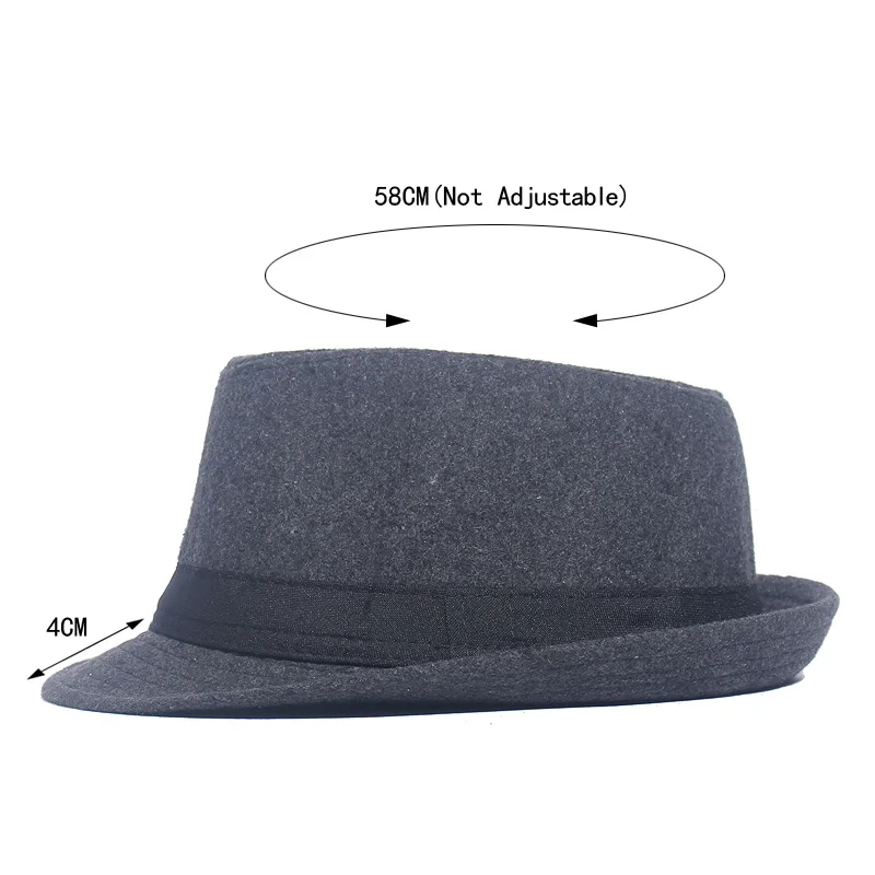 Gray Black Fedora Hat Classical Wide Brim Hat Men Solid Men's Dad Vintage Top Jazz Hat Autumn Winter Bowler Sombrero Felt Cap