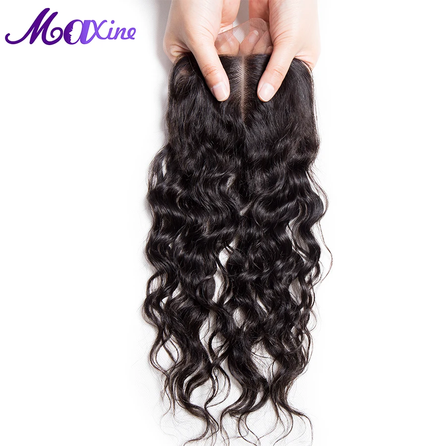 Maxine волосы продукты средняя часть стиль 4 "x 4" волна воды Кружева Закрытие реальные Remy человеческих волос 130% Плотность Бесплатная доставка