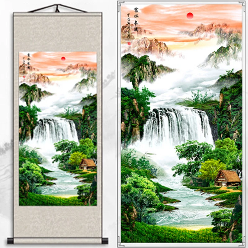 

Silk painting gift / Lotus Nine fish Figure / Figure silk scroll painting lotus / Interior painting / Chinese Painting scenery