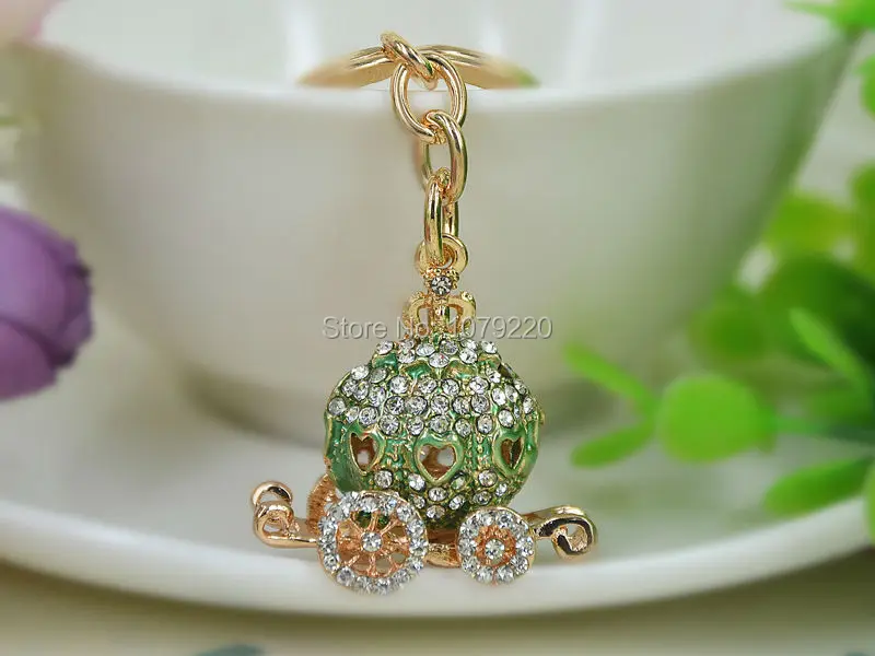 

T Pumpkin Car Keyring Cute Rhinestone Crystal Charm Pendant Key Bag Chain Gift New Fashion