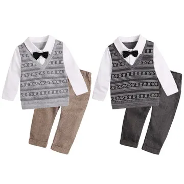 

2020 Christmas Baby Boy Clothing Sets Kids Bow Tie Blouse +Trousers Wedding Party Suit Gentleman Outfits Toddler Boys Clothes