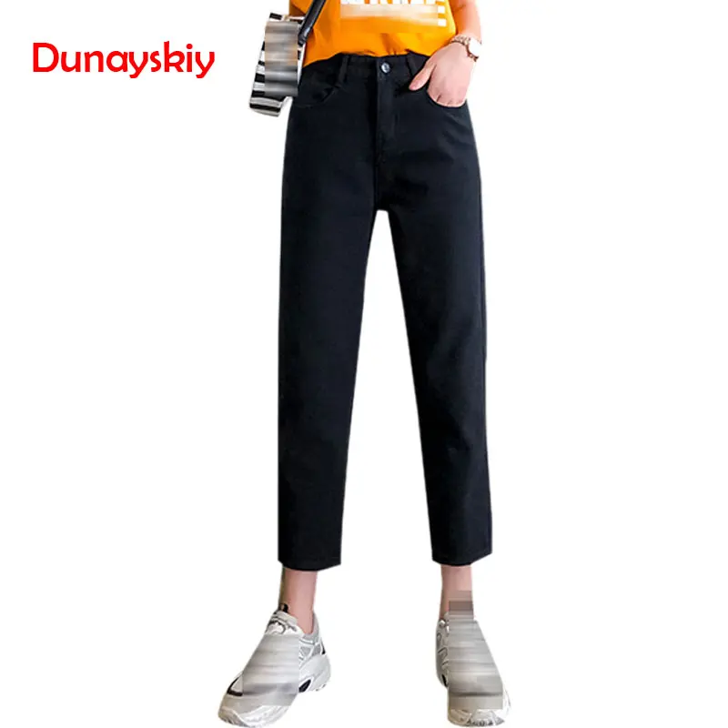 New Brand Black 100%cotton White Jeans For Women High Waist Harem Mom Jeans Spring 2019