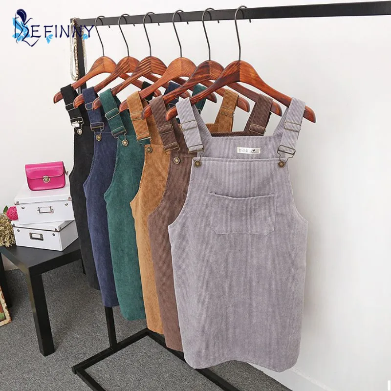 

Fashion Sorubg 2017 Korean Women Elegant Pockets Suspender Skirt Corduroy Sleeveless Overalls Skirts
