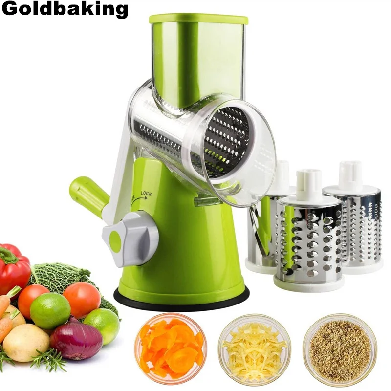 Goldbaking Ротари сыр овощная Терка мандолина с 3 сменными лезвиями еда измельчитель