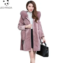 Женское зимнее кашемировое пальто, новинка, утолщенная теплая овечья шерсть, женское меховое пальто для отдыха, элегантное женское меховое пальто с капюшоном, LCY239