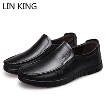 LIN KING/Новинка; дизайнерская мужская кожаная обувь; удобная обувь без застежки; однотонные повседневные лоферы; тонкие туфли для папы; большие размеры