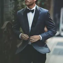 Индивидуальный заказ Черные смокинги для жениха 2 шт. мужские свадебные костюмы для званого обеда шафер Жених костюм Блейзер masculino