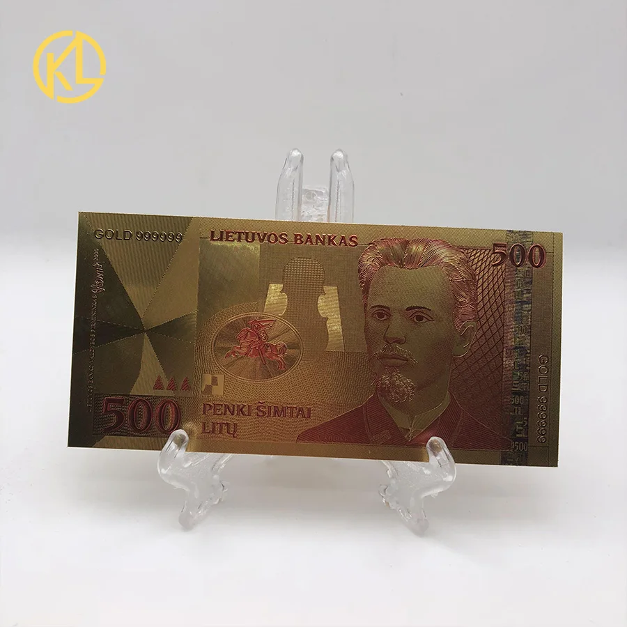 Валюта Литовская Республика банкнота покрытая 500 золотым 99.9% чистое золото банкнота торговля