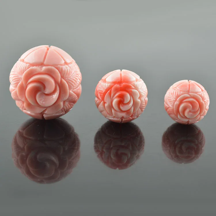

Imitated Blood Tridacna Fine Carved Resin Pink Flower Beads DIY Bracelet Making Materials 10pc/lot
