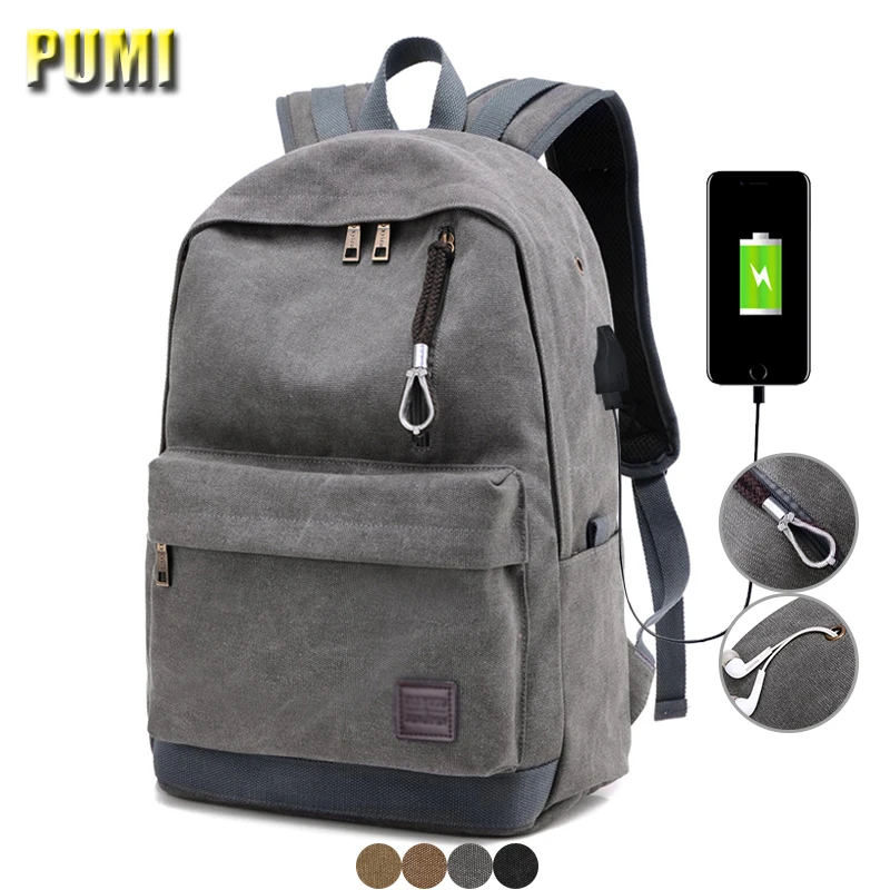 

External USB Charge Canvas Backpack Notebook Computer Bag Men Women Waterproof Laptop Backpack College Student Bag for Teenagers
