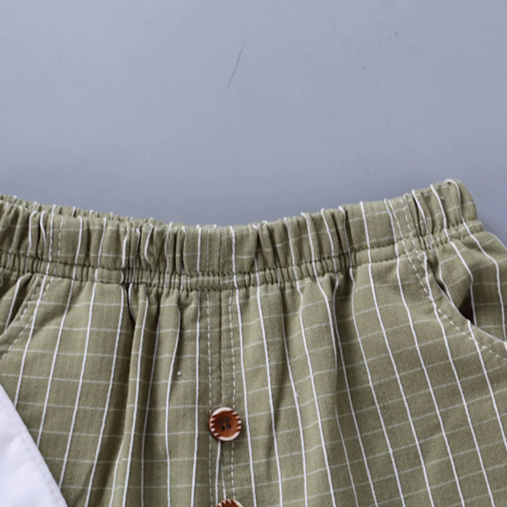 Модная клетчатая футболка с фальш-вставкой, с коротким рукавом, Штаны костюм красивая одежда для мальчиков короткий рукав Футболка+ Штаны комплект одежды для джентльменов F4