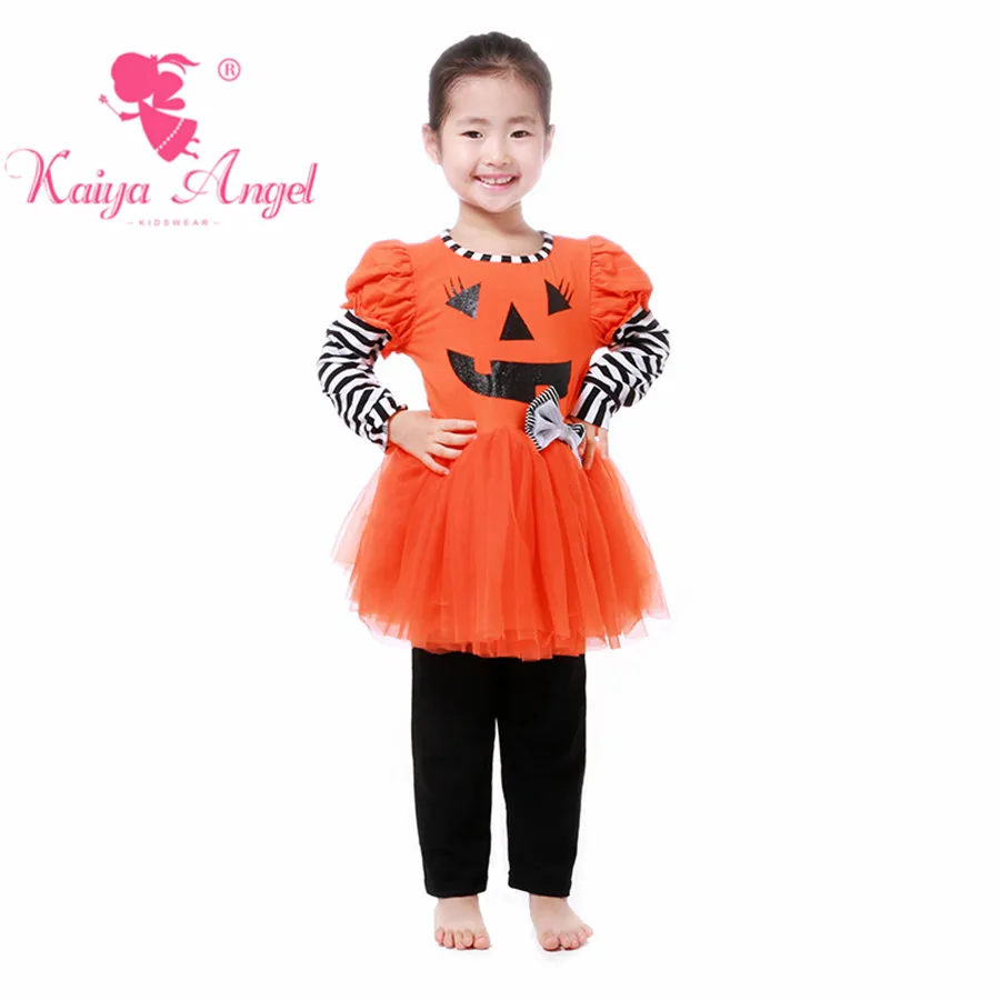 US $79.09 Kaiya Angel Halloween Toddler Girls Boutique Clothing Black Cotton Orange Mesh Fall Winter Toddler Outfits Factory Wholesale