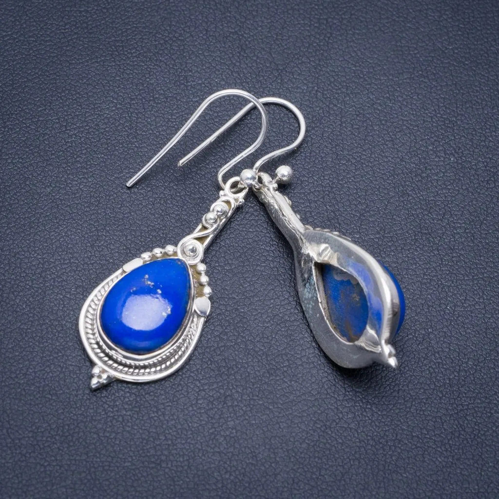 

Natural Lapis Lazuli Handmade Unique 925 Sterling Silver Earrings 1.75" A2074