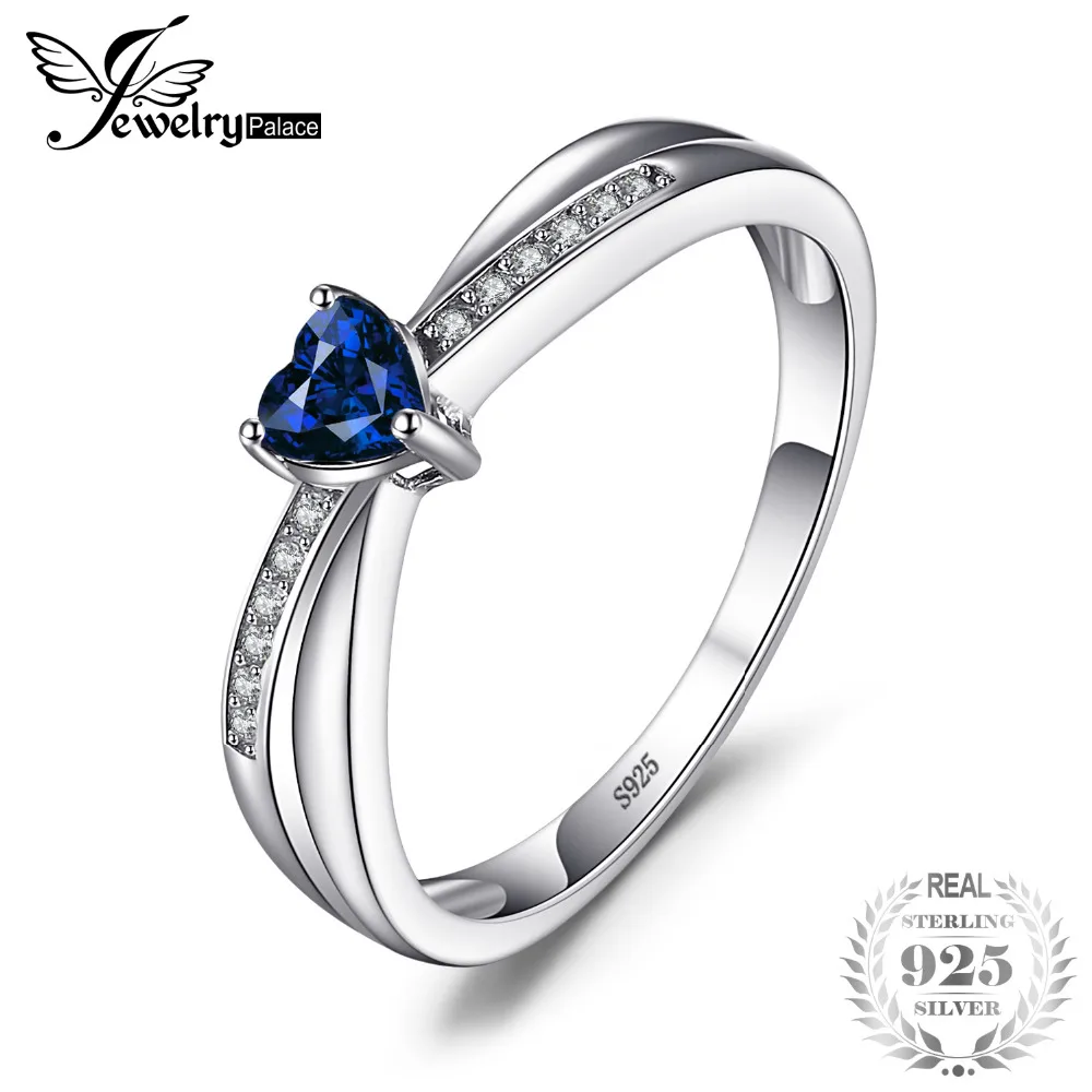 

JPalace Heart Created Blue Sapphire Ring 925 Sterling Silver Rings for Women Promise Engagement Ring Silver 925 Gemstone Jewelry