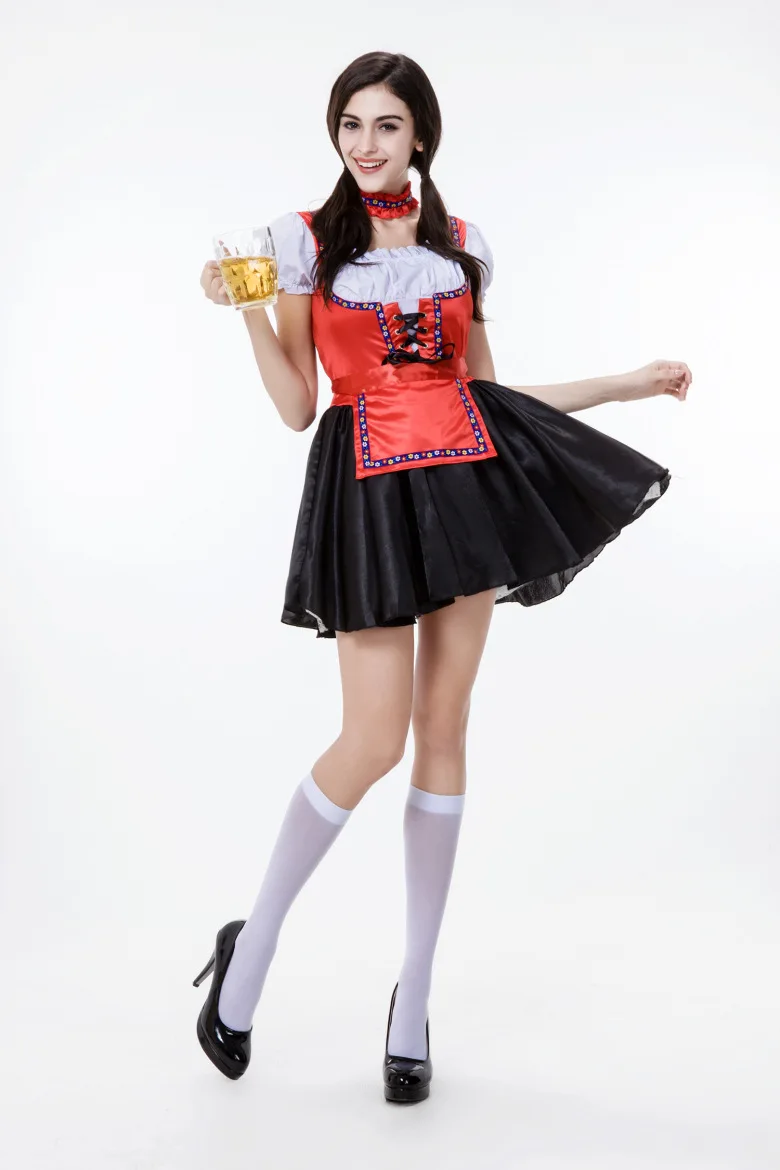 Halloween font b cosplay b font Beer Festival green midi vestido red necklace dress Female Maid
