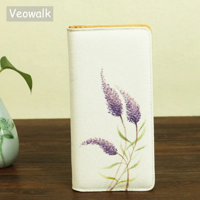 

Veowalk Chinese Flower Hand Painted Women Canvas Purse Zippers Ladies Clutch Wallets Snap Coins Money Phone Bag Cards Holder