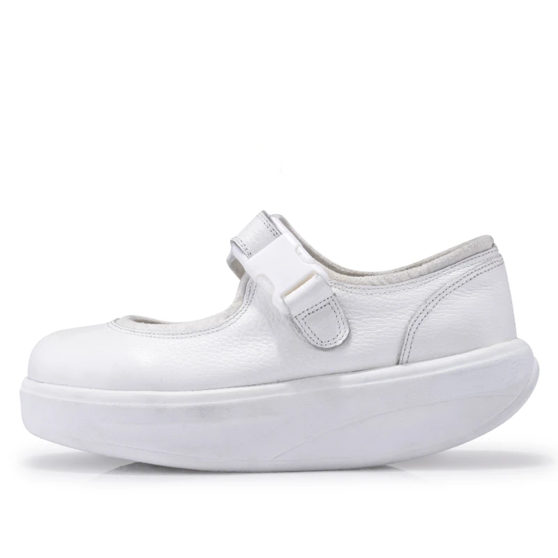 Genuine Leather 4.5CM Women Swing Shoes Thick Soles Wedge Toning Shoes Lacing Slimming Women Sneakers White Nurse