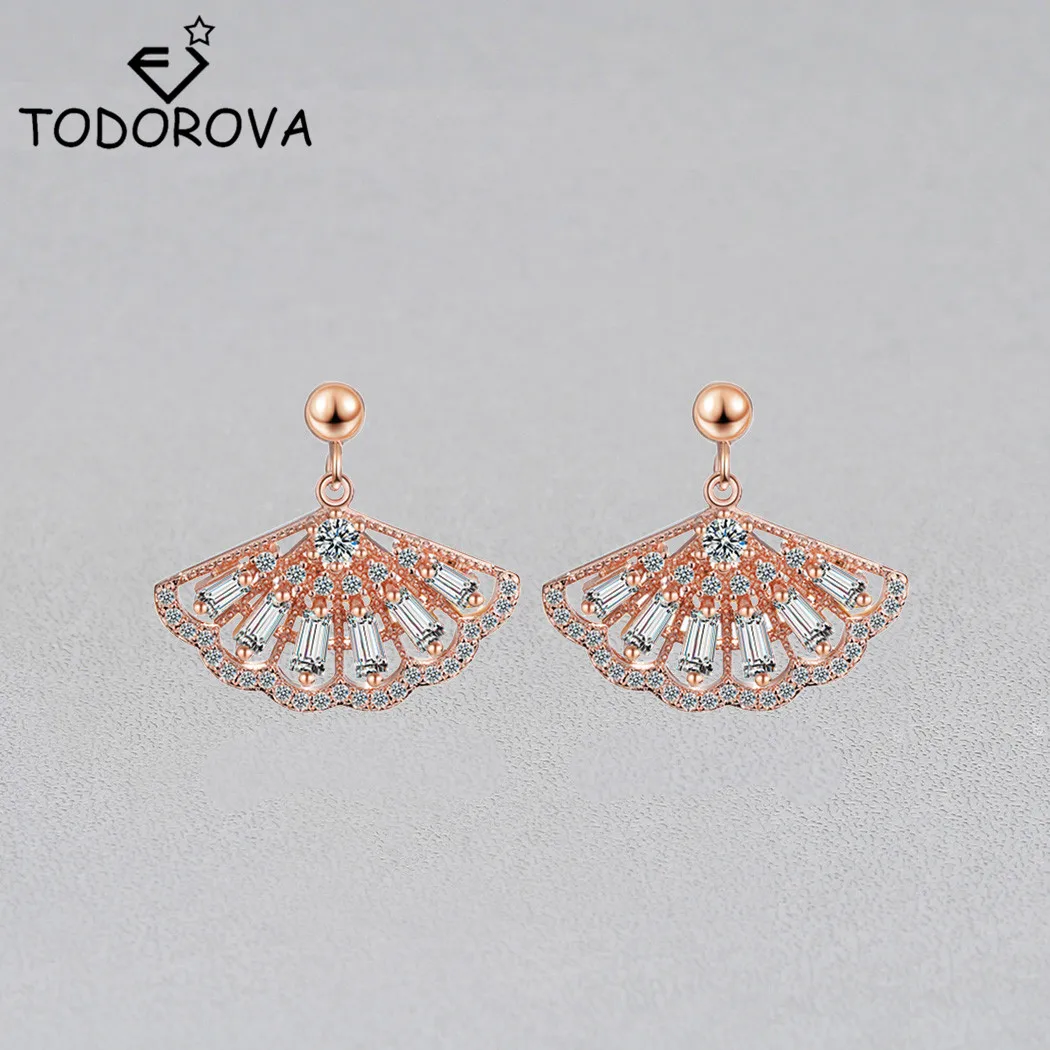 

Todorova Korean Style Crystal Fan Shape Ethnic Earrings Pendientes Mujer Moda Drop Earrings for Women