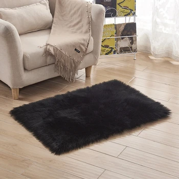 

RAYUAN Luxury Rectangle Sheepskin Black Hairy Carpet Faux Mat Seat Pad Fur Plain Fluffy Soft Area Rug Tapetes