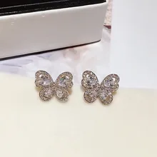 Изысканные серьги-гвоздики в Корейском стиле с бабочкой, серьги с кубическим цирконием, ювелирные изделия, модные женские серьги