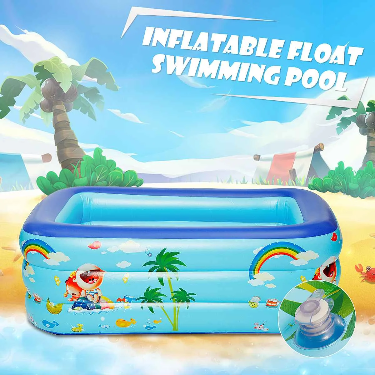 

Inflatable Floating Swimming Bath Pool Toys Outdoor Children Paddling Bathtub Rectangle Anti-slip Wear-resistant Blue PVC