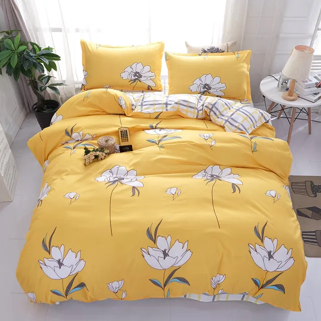 Yellow White Flower Bedding Set Gray Plaid Bed Sheet Cartoon Duvet Yellow White Flower Bedding Set Gray Plaid Bed Sheet Cartoon Duvet Cover Quilt Full Twin