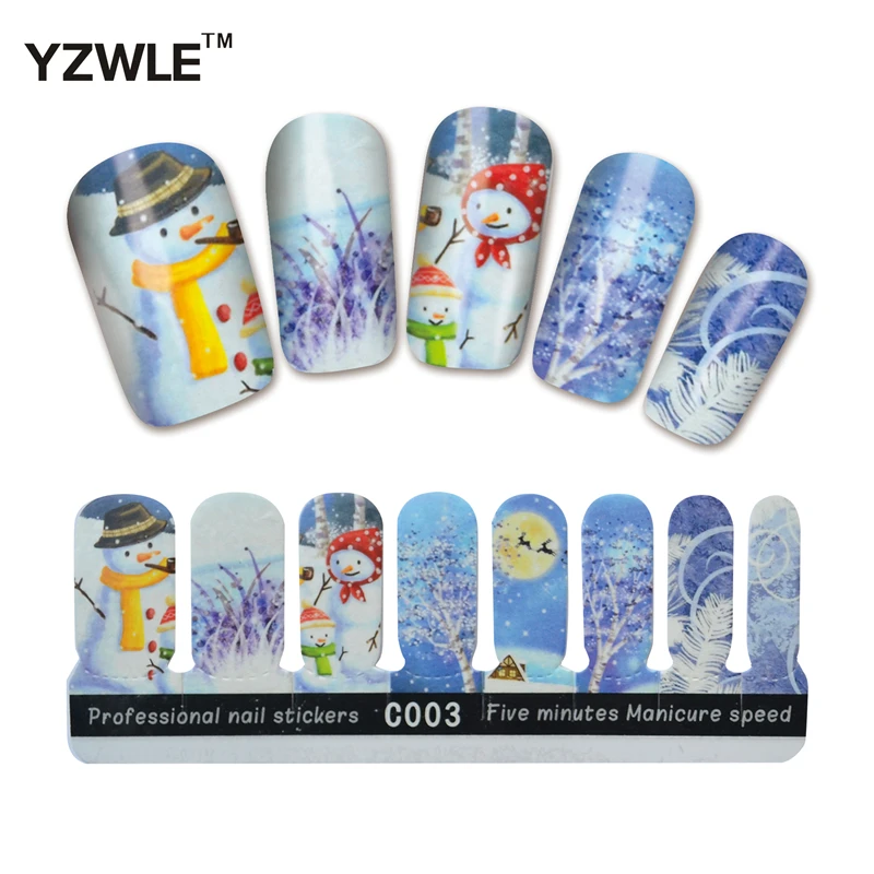 

YZWLE 1 Sheet DIY Five Minutes Manicure Speed Thin Decals Lovely Snowman Sticky Nail Stickers For Christmas (YZW-C003)