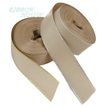 

(10 yards/lot) Champagne Gold Silver Edge Grosgrain Ribbon Wholesale Gift Wrapping Christmas ribbons