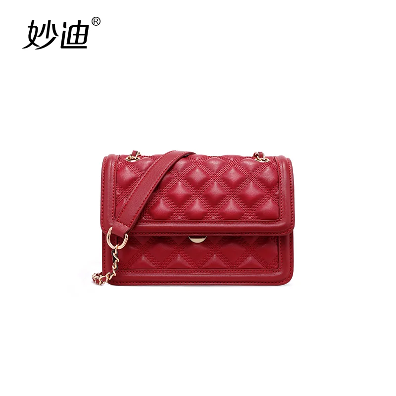 

MOOD chic chain 2019 new style high fashion red cowhide single-shoulder cross-body bag with leather trim free shipping