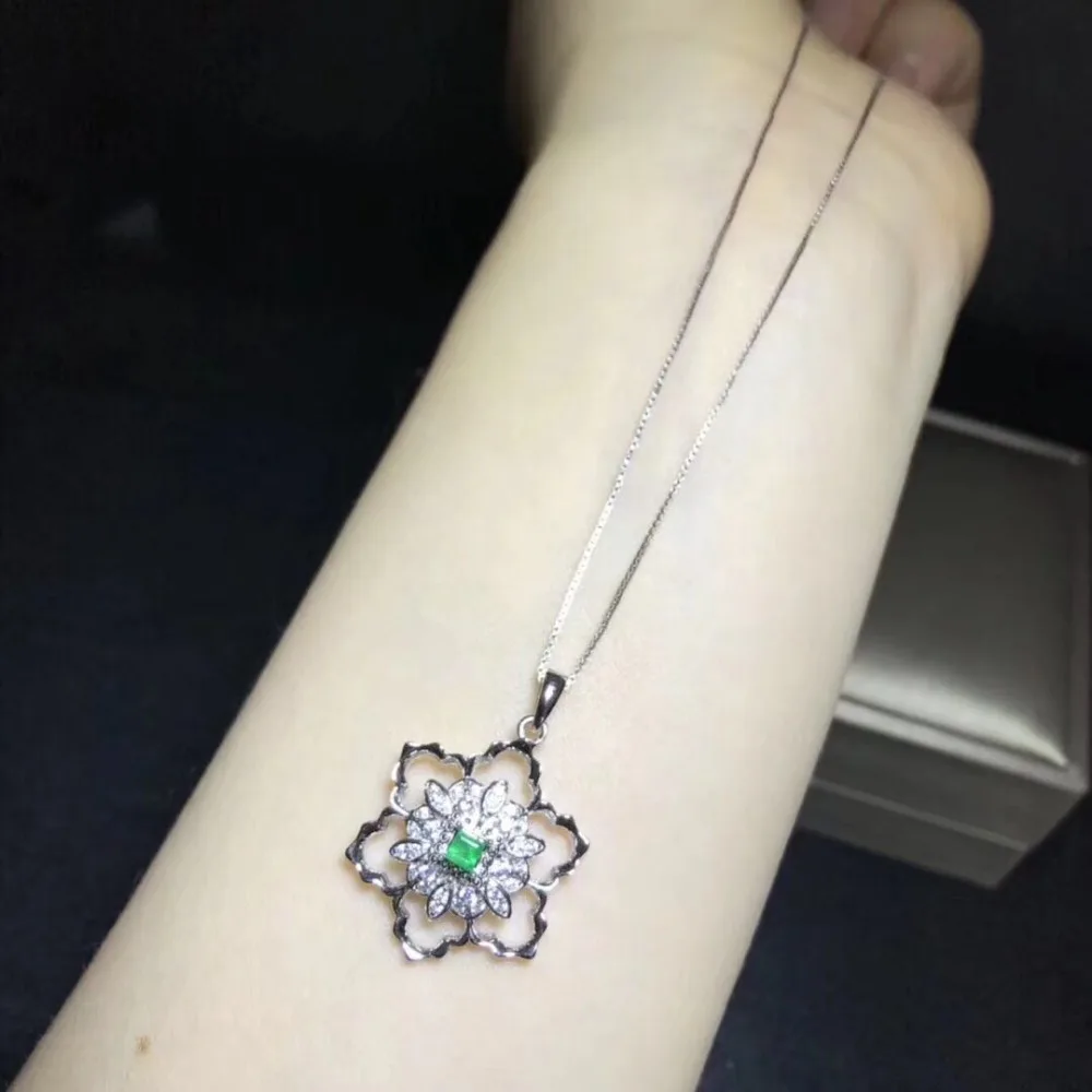 Natural Square Emerald Gemstone Necklaces For Women S925 Sterling Silver Fine Jewelry