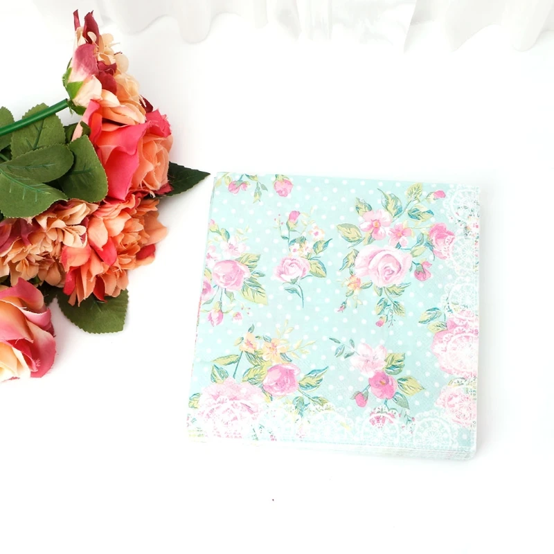 20 шт розовые зеленые розы печатные салфетки для лицевой ткани, бумажные салфетки, декупаж, винтажное украшение для свадьбы, дня рождения