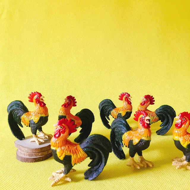 Cofre cockfighting modelo preto branco frango brinquedo emulação imagem  estatueta em miniatura cognitivo jogo aves decoração em miniatura -  AliExpress