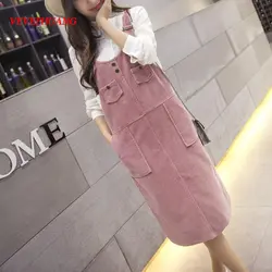 Весна Корейская мода свободные для женщин ремень вельвет без Рукавов Розовое платье Осень Винтаж милые повседневные женские комбинезоны