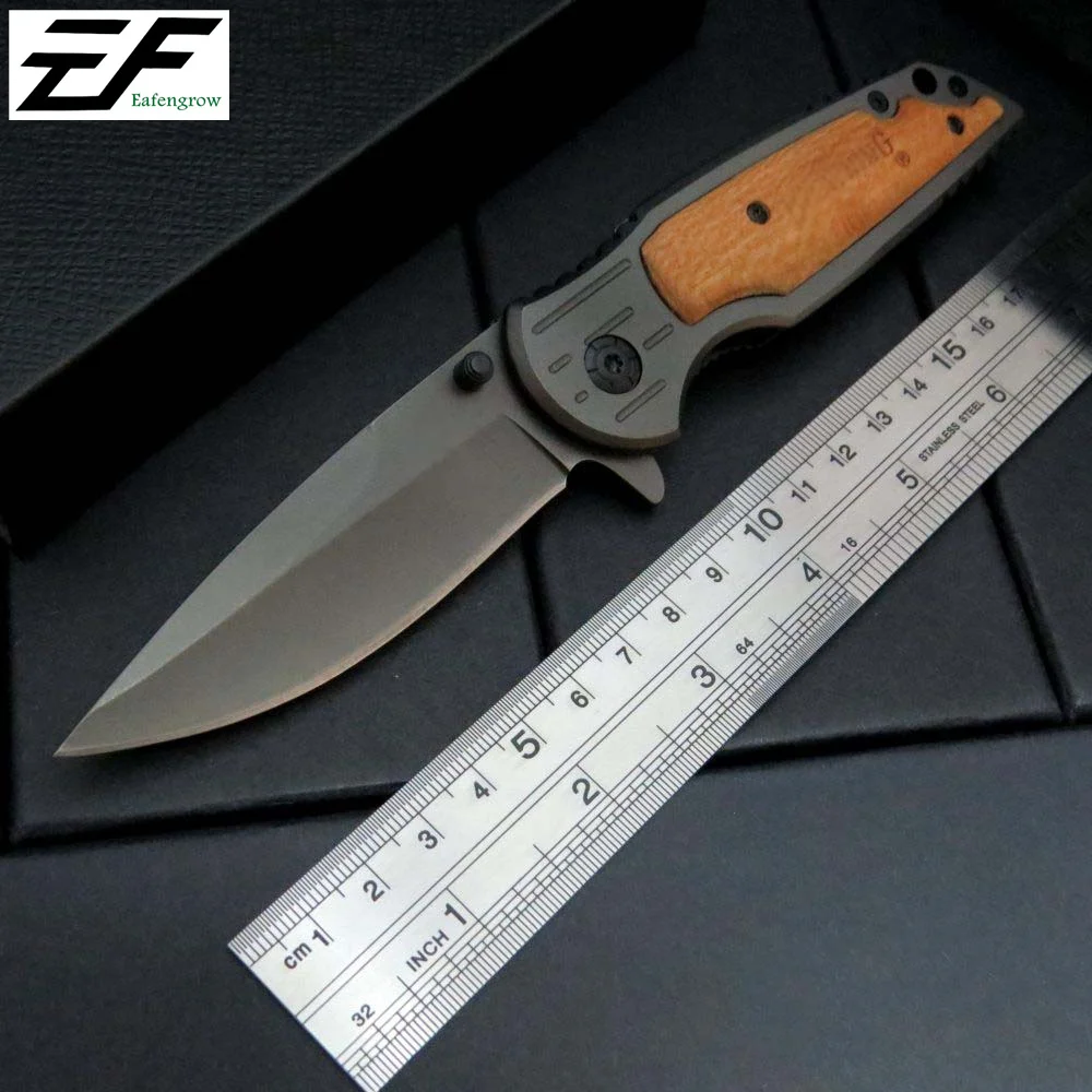 Comprar Eafengrow marrón A1 cuchillo plegable táctico recubrimiento de titanio hoja de acero mango de madera bolsillo Cuchillos huntting Pesca EDC herramienta