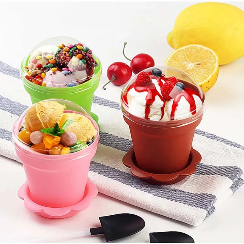 25pcs Disposable DIY Mousse Cake Cups Ice cream Cup With Lids And Scoop