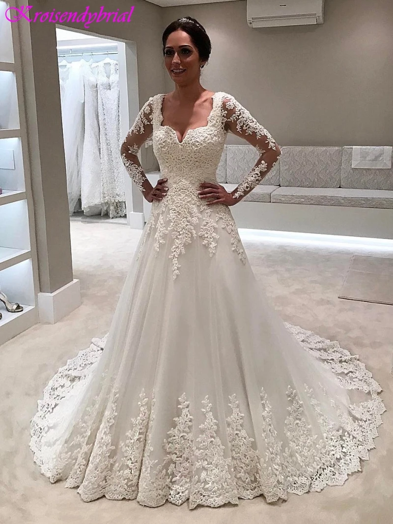 QFS021 Vestidos De Noiva красивые свадебные платья трапециевидной формы с длинными