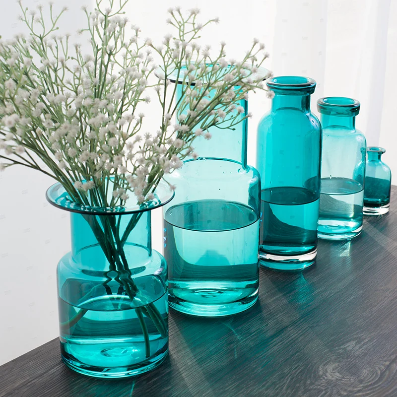 Us 208 Wohnkultur Glasvasen Blaue Blume Vase Weihnachtsdekoration Moderne Vasen Dekorative Retro Kleine Ornamente Flachen Vase Zakka Stil In Vasen