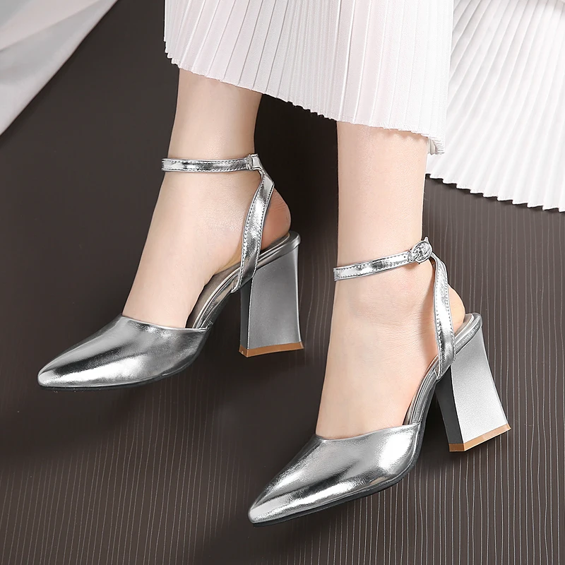 Г., новые женские туфли-лодочки женские вечерние свадебные туфли на толстом каблуке обувь золотого и серебряного Цветов Летняя обувь с ремешком на щиколотке и пряжкой, размер 34-43, f532