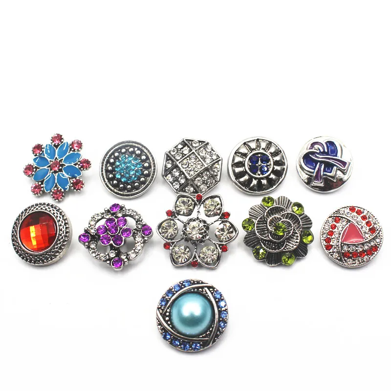 

Mix 10pcs/lot Many Styles 18-22mm Alloy Snap Buttons Rhinestone Elephant Fit Women Snap Bracelets Watches Snap DIY Jewelry