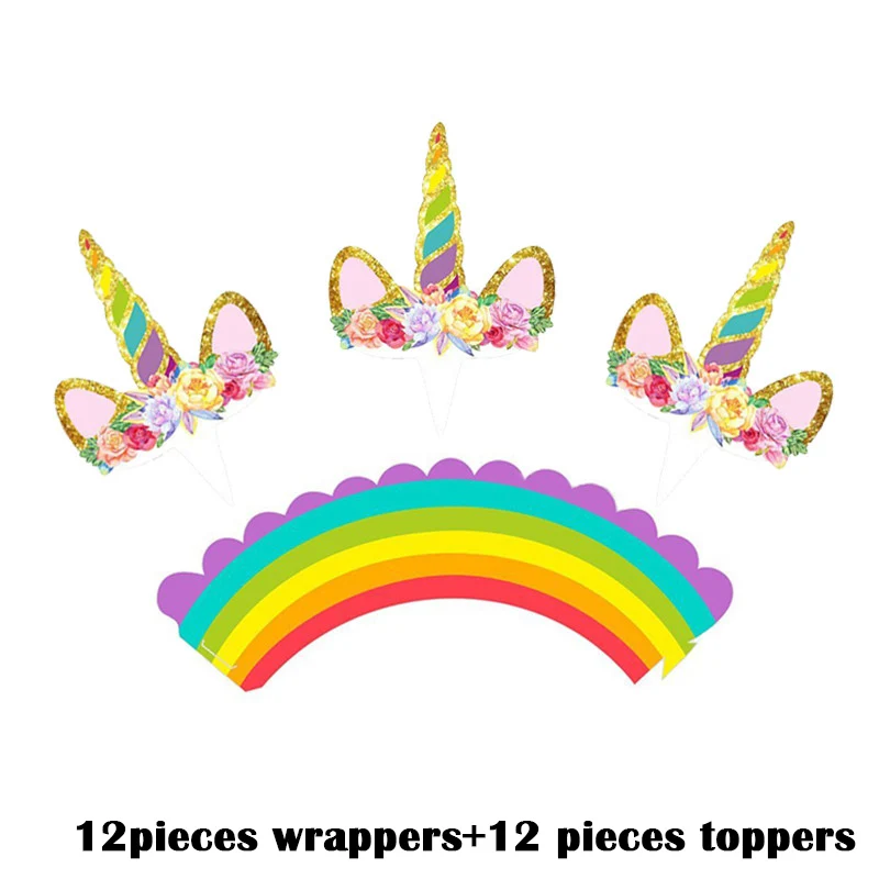 Party Единорог партия набор шар посуда тарелка салфетки баннер коробка для поздравительных открыток детский душ вечерние принадлежности для декора - Цвет: Cupcake Cake Wrapper