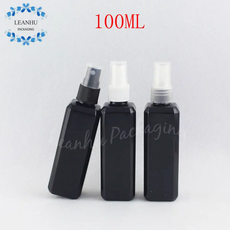 Garrafa de Plástico Quadrado com Bomba do Pulverizador Frasco de Perfume de Embalagem Preto Maquiagem Sub-engarrafamento Toner - 50 pc Lote 100 ml 100cc 2 Garrafas reutilizáveis