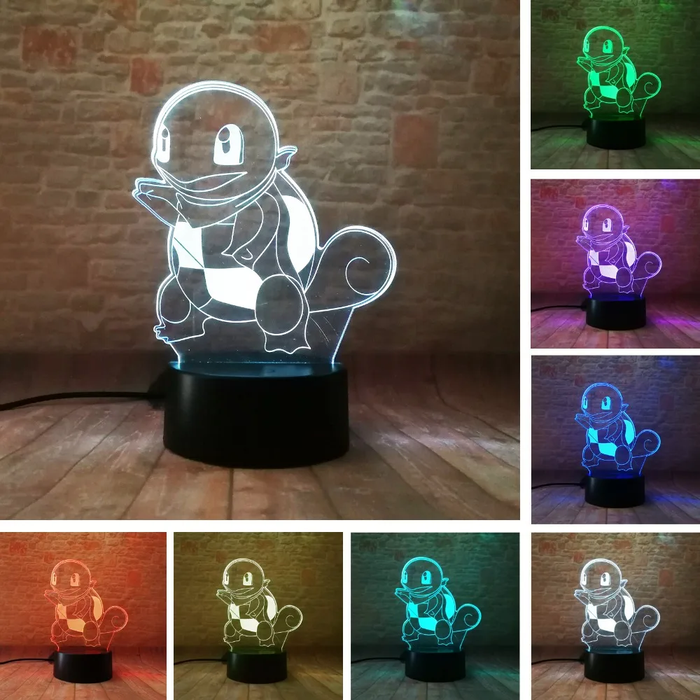 Покебол Pikachu Bulbasaur Bay 3D RGB лампа для ролевых игр фигурка Pokemon Go визуальная иллюзия
