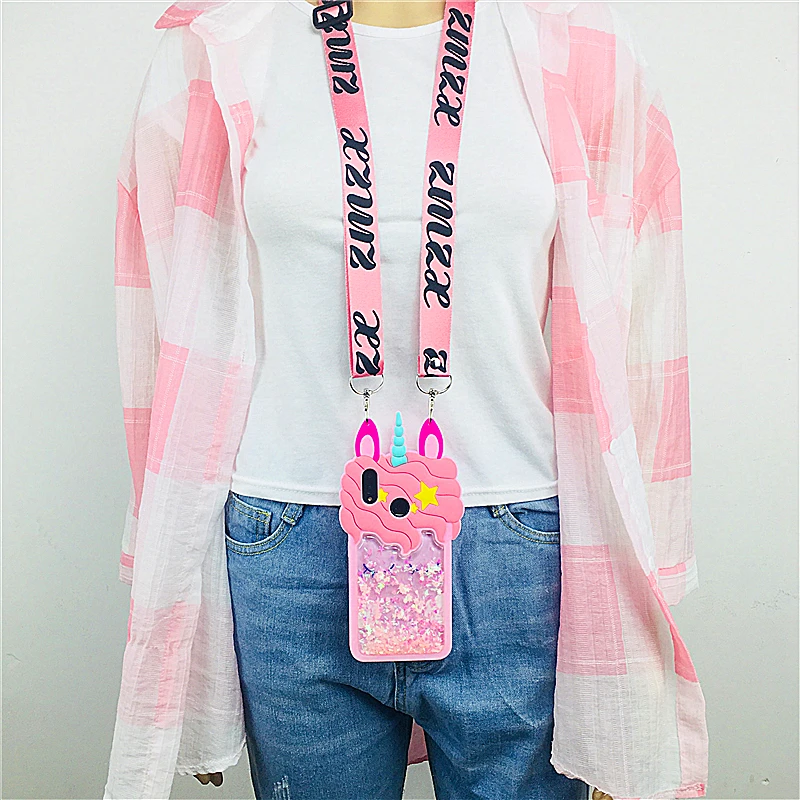 

For xiaomi mi A1 A2 8 SE redmi note 5 pro 5A 4X 5 plus case cover glitter Quicksand Unicorn shoulder strap soft silicone shell