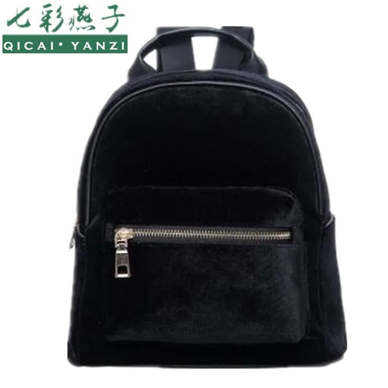 

Fashion Velvet Small Women Backpacks for Teenagers Girls School Bags Plush Female Bagpack Mochila Feminina Dree Shipping P323