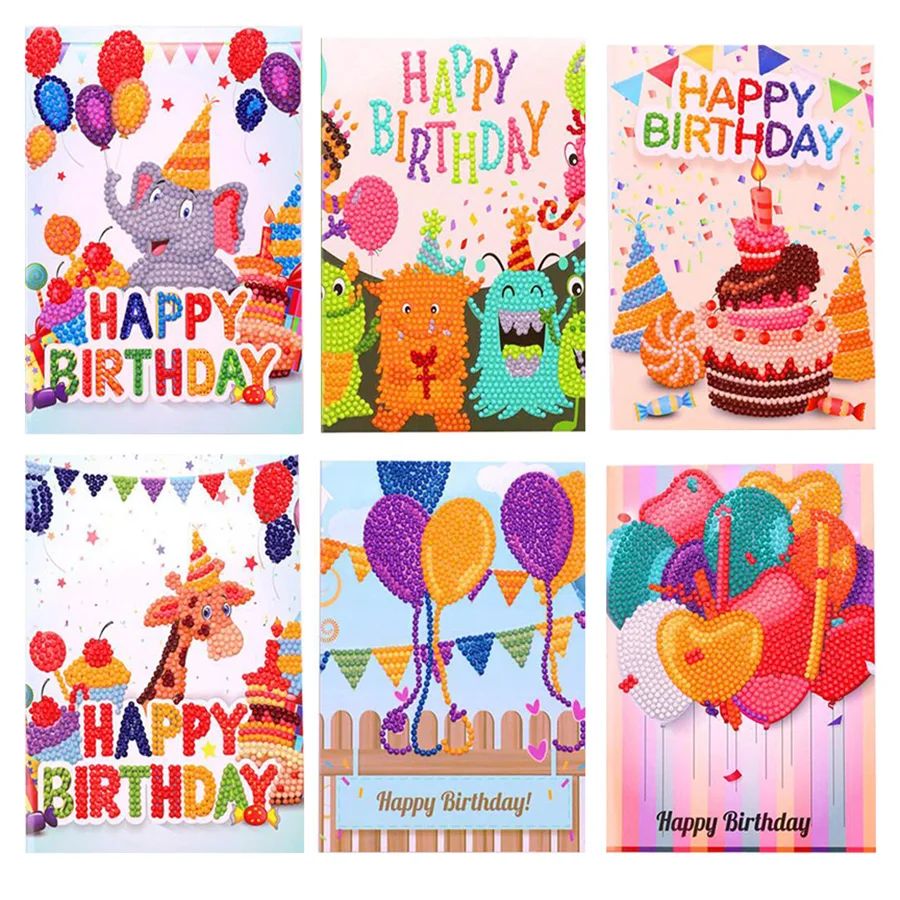  Happy Birthday Greeting Cards Diamond Painting Embroidery invitation cards Children's Handmade DIY  - 33044140244