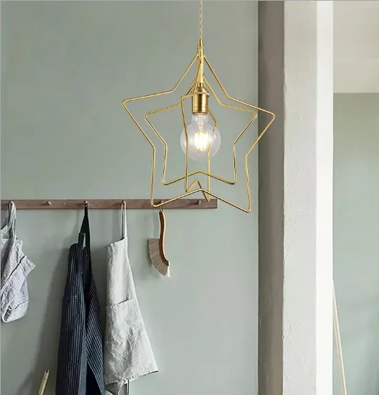 

Nordic single head small chandelier creative bar table corridor aisle bedroom bedside brass star chandelier