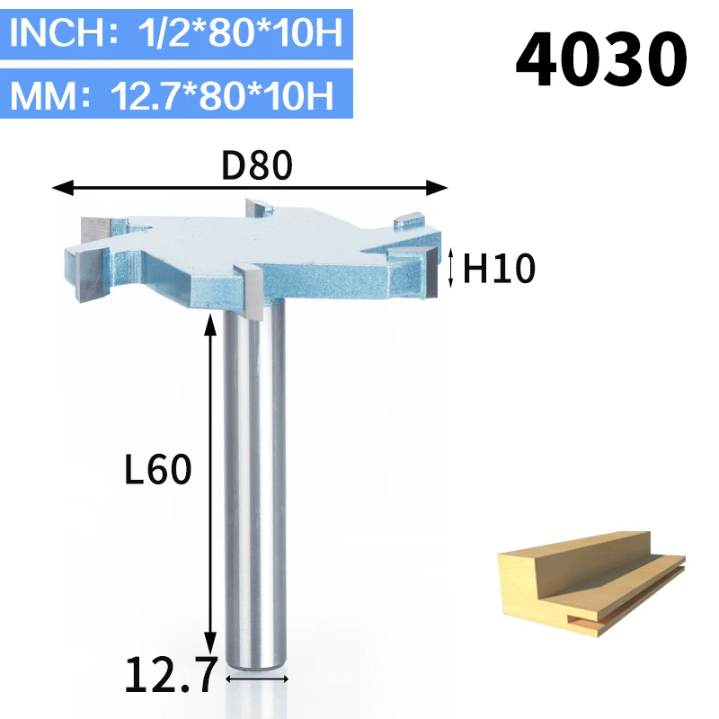 HUHAO 1 шт. 1/" хвостовик Т-образный долбежный деревообрабатывающий резак промышленного класса 6 флейт фрезы для дерева Инструмент Фреза - Длина режущей кромки: 4030